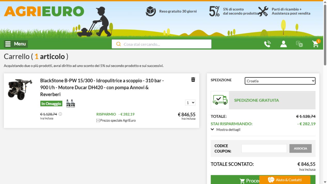 Primjer košarice 23. listopada 2026. s odredištem Croatia i iznosom 846,55 eura.